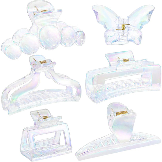 Juexica 6 Pieces Hair Clips Clear Claw Clips for Hair Plastic Flower Clips Cute Large Jaw Clips with Strong Holding Teeth Interlocking Womens Hair Accessories for Thick Fine Thin Hair