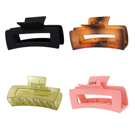 Mandalahuang Rectangle Claw Clips，Big Hair Claw Clips 4 Inches Nonslip Big Claw Hair Clips for Girls Strong Hold for Thick Hair Accessories (4 Packs)